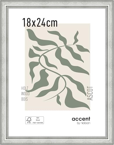 accent by nielsen Holz Bilderrahmen Ascot, 18 x 24 cm, Silber | Holz Fotorahmen im Hoch- & Querformat zum Auftstellen und Aufhängen Silber matt Echtglas