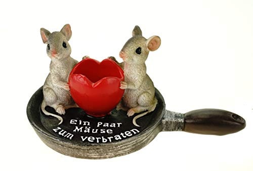 Kremers Schatzkiste Mäuse Bratpfannen Figur - Originelle Geldgeschenkverpackung - EIN Paar Mäuse zum Verbraten - Hochwertige Polyresin-Dekofigur 8x18x11cm