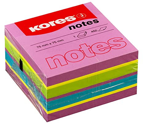 Kores - Haftnotizen Würfel Frühling, farbiger selbstklebender Notizblock, 75 x 75 mm, Packung mit 1 Würfel mit 450 Blatt in 4 verschiedenen Farben, Mittel