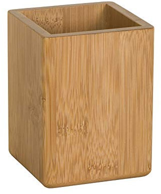 OSCO Bamboo Square Pen Pot | Wood Pencil Holder | Desk Tidy | Office Organiser | Makeup Storage | Cosmetics Display | H10.2 x W7.7 x D7.7 cm |
