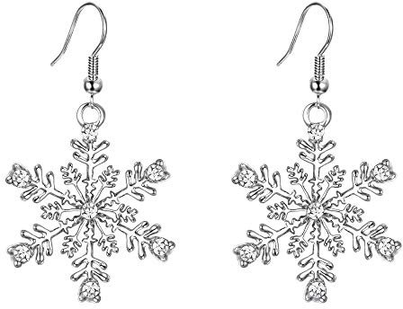 EVER FAITH® österreichischen Kristall Schneeflocke elegant Anhänger Ohrring Haken Silber-Ton N04569-1