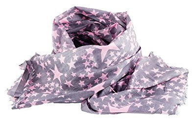 MUMBAI SECRETS leichter Schal 100% Baumwolle mit Sternen oder Punkten in 4 Farben 180x50cm (Pink)