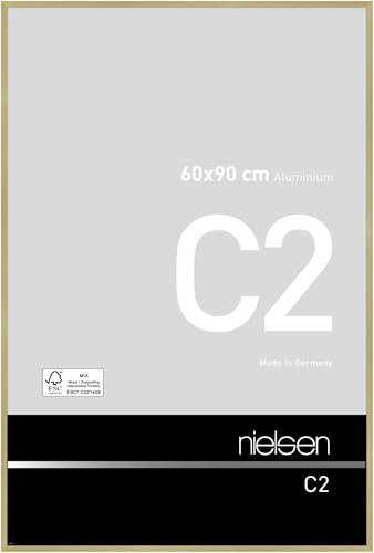 nielsen Bilderrahmen, 60 x 90 cm, Aluminium, Gold matt, Posterrahmen zum Aufhängen im Hoch- & Querformat, Echtglas, C2