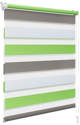 WOLTU Doppelrollo Klemmfix ohne Bohren 45x150 cm, Weiß+Grün+Grau | Duo Rollos für innen Fenster & Tür, Zebrarollo Lichtdurchlässig Fensterrollo Seitenzugrollo Verdunkelnd, Stoffbreite 42 cm