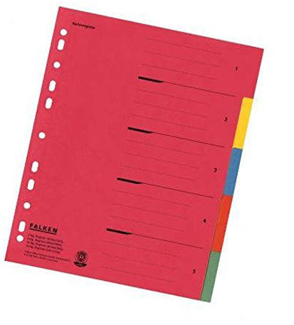 Original Falken Karton-Register überbreit für DIN A4+ 24,5 x 30 cm volle Höhe mit Organisationsdruck 5-teilig vollfarbig zur Ablage von Prospekt- und Klarsichthüllen