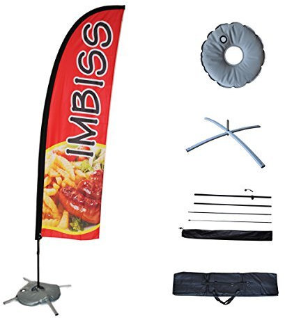 BGF Beachflag Imbiss Werbefahne Federform, Höhe 280cm, Gelb, Breite 55cm, Länge 200cm