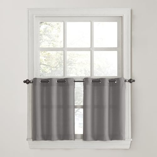 No. 918 Montego Casual Textured Semi-Sheer Grommet Kitchen Curtain Tier Pair, 56 x 36, Nickel