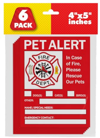 Evolve Skins Pet Alert Sicherheit Fire Rescue Aufkleber - Save Our Pets Notfall Innen Aufkleber - in Case of Emergency Gefahr Haustier in House Home Fenster Tür Schild, 6x4 (6), 6er-Pack