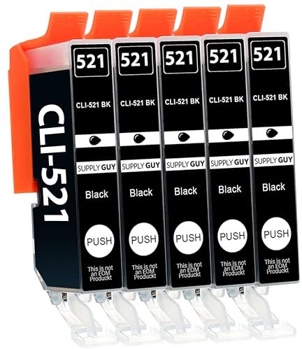 Supply Guy 5 Druckerpatronen mit Chip kompatibel mit Canon CLI-521 Photoschwarz für Canon Pixma IP3600 IP4600 IP4700 MP540 MP550 MP560 MP620 MP630 MP640 MP980 MP990 MX860 MX870