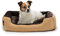 lionto Hundebett mit Wendekissen und Rutschfester Unterseite, Robustes Heimtierkissen mit tiefem Einstieg für Hunde und Katzen jeden Alters, 60x48 cm, kuscheliges Hundekissen, beige/braun