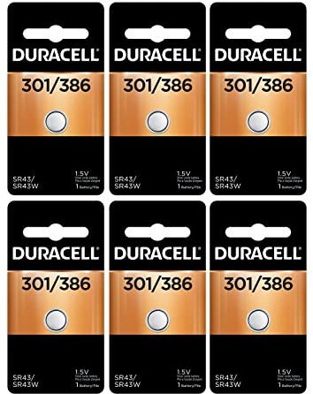 Duracell 1.5 Volt Silver Oxide Battery 301/386 (6 per pack)