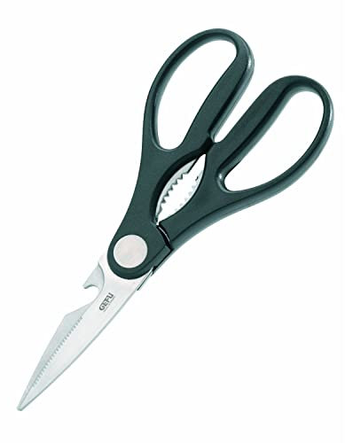 GEFU Allzweckschere UNA | Edelstahlklinge mit integriertem Kapselheber | Öffnet Schraubverschlüsse bis Ø 30 mm | Ergonomischer Kunststoffgriff, Küchenhelfer