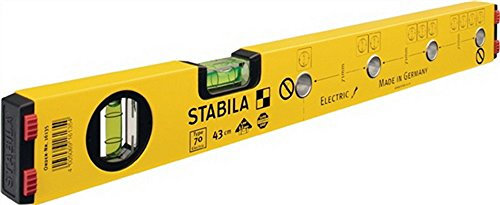 STABILA Elektriker-Wasserwaage Type 70 Electric, 43 cm, leichtes Alu-Profil, 1 Horizontal-Libelle, 1 Vertikal-Libelle, Markierlöcher, Made in Germany, Gelb