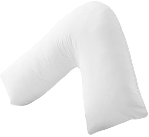 Lancashire Textiles V Shape Orthopedic Support Pillow – Pregnancy, Neck Pain Relief, Anti-Allergy Hollowfibre, UK-Made, Machine Washable (68cm (L) x 30cm (W) x 68cm (H), White)