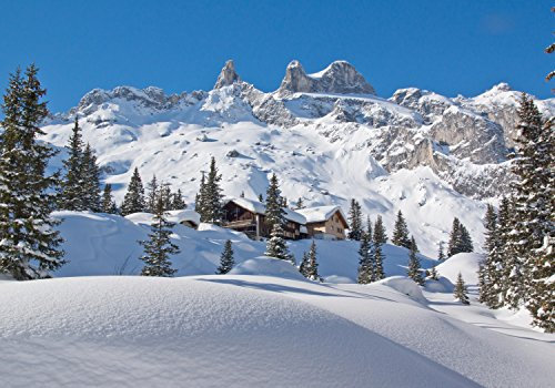 wandmotiv24 Fototapete Verschneite Alpen, L 300 x 210 cm - 6 Teile, Wanddeko, Wandbild, Wandtapete, Landschaft, Winter, Schnee M0454