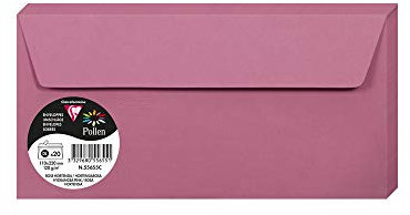 Clairefontaine 55655C - Packung mit 20 Umschläge Pollen, Format DL, 110 x 220 mm, 120g, ideal für Einladungen und Korrespondenz, Hortensienrosa, 1 Pack