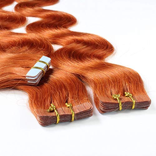 hair2heart Tape Extensions Echthaar Gewellt - 10 Tapes 2.5g 40cm Kupferrot