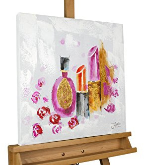 KunstLoft® Gemälde 'Beauty Queen' in 50x50cm | XXL Leinwandbild handgemalt | Pinke Lippenstifte auf Weiß | signiertes Wandbild-Unikat | Acrylgemälde auf Leinwand | Modernes Kunstbild | Sehr großes Acrylbild auf Keilrahmen