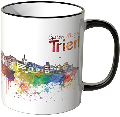 WANDKINGS® Tasse, Schriftzug Guten Morgen Trier! mit Skyline - SCHWARZ