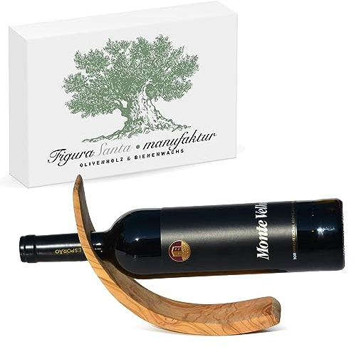 Figura Santa Olivenholz Weinhalter Mond - hochwertiger Flaschenhalter/Weinhalter aus Italien, handgefertigt seit 1988