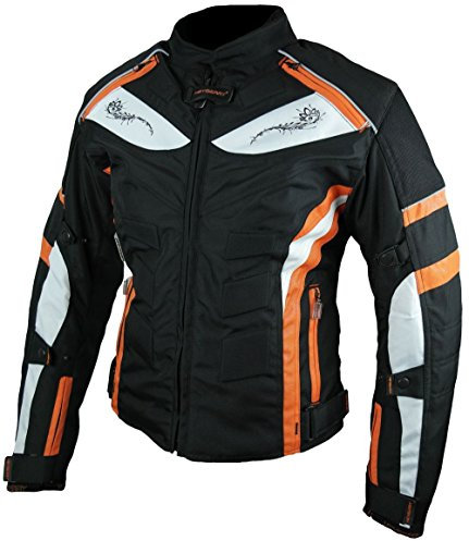 HEYBERRY Damen Motorrad Jacke Motorradjacke Textil Schwarz Orange Gr. XL / 42