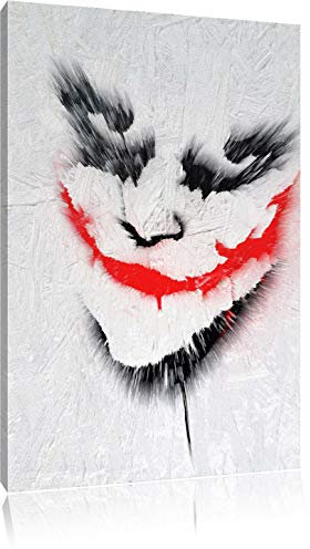 Pixxprint gemaltes Joker Gesicht auf Spanplatte B&W, Größe: 80x60cm, Leinwandbild, fertig gespannt, Wandbild, Dekoration, Kunstdruck, kein Poster