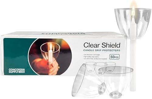 Concordia Supply Clear Shield Kerzen-Tropfschutz – (50 Stück) Wachsfänger für Kerzenständer, praktisch für Kirchenwachen, Gedenkkerzen, Kongregationskerzen und Heiligabendkerzen