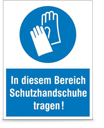 Gebots-Kombischild In diesem Bereich Schutzhandschuhe tragen! Größe (BxH): 30,0 x 40,0 cm 1,0 mm Kunststoff (Hart-PVC)