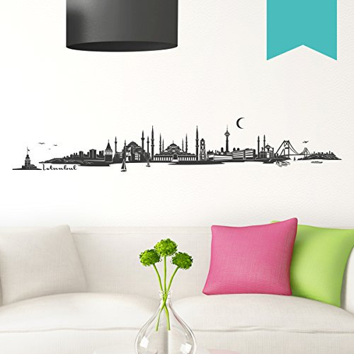 WANDKINGS Wandtattoo Skyline Istanbul (mit Sehenswürdigkeiten und Wahrzeichen der Stadt) 150 x 25 cm Mint - erhältlich in 33 Farben