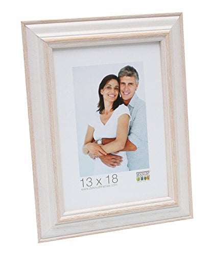 Deknudt Frames - Cadre photo en bois pour photo 40x50cm - blanc avec biseau bois clair - pour accrocher - pour affiches ou posters - S221H1 40x50