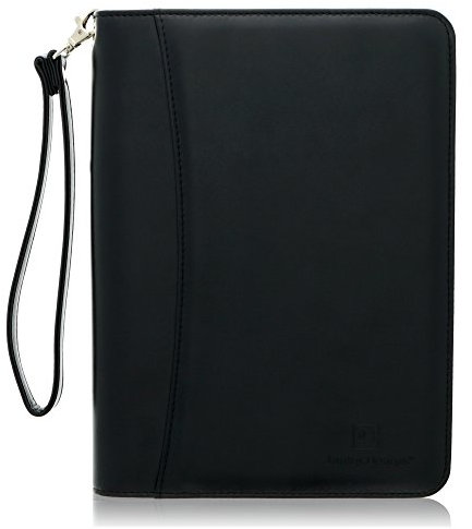 Lautus Designs Business-Mappe mit Reißverschluss – Premium PU Leder Organizer, Kleiner Notizblock & 8-Zoll Tablet-Hülle – Mappe für Arbeit, Meetings & Reisen – Matt Schwarz