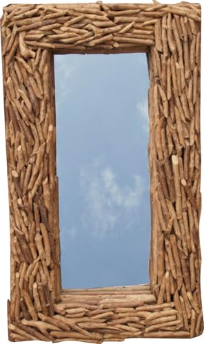 GURU SHOP Treibgut Spiegel, Deko Spiegel mit Treibholzstücken im Rahmen - 90x50 cm Wandspiegel