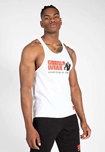 Gorilla Wear Classic Fitness Tank Top - weiß - Bodybuilding Sport Freizeit mit Logo Aufdruck leicht und bequem für optimale Bewegung aus Baumwolle