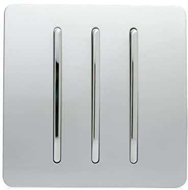 Trendi 3 Gang 1 Way Artistic Modern Glossy 10 Amp Rocker Tactile Light Switch - Silver