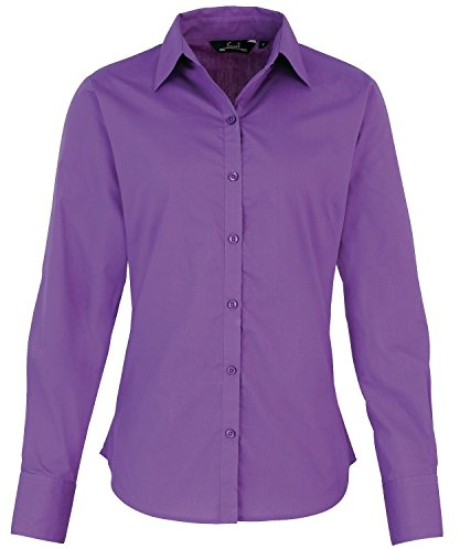 Premier Fitness Women's Poplin Long Sleeve Blouse Regular Fit Long Sleeve Blouse, Purple (Rich Violet), 18(Manufacturer Size:18)