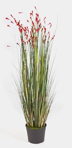 artplants.de Künstliches Gras, 115 rot Blüten, 700 Halmen, 120cm - Deko Grasbündel - Kunstgras