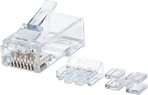 Intellinet 80er-Pack Cat6A RJ45-Modularstecker (UTP, 2-Punkt-Aderkontaktierung, für Litzendraht) 790666 klar / durchsichtig