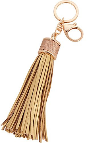 ZOONAI Frauen Leder Quasten Schlüsselbund Auto Kreis Schlüsselringe Geschenk Tasche Hängende Schnalle (Golden)