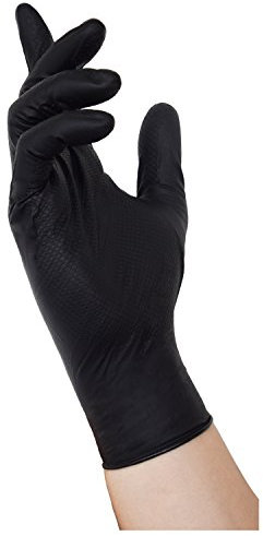 NITRAS TOUGH GRIP N schwarz, 50 Stück Nitril-Einmalhandschuhe mit rutschfester Innenhand Größe L