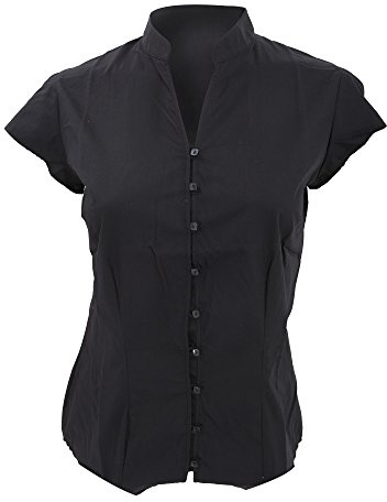 Kustom Kit Ladies Continental Blouse Mandarin Collar Cap Sleeve (18 UK) (Black)