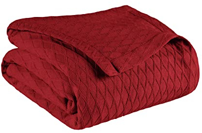 Superior Diamond Weave All-Season Cotton Blanket, Cover for Home, Couch, Bed, Soft, Warm Blankets, Boho Aesthetic, Comfy, Cozy, and Cute Covers, Decorative Bedding Essentials, Full/Queen, Burgundy