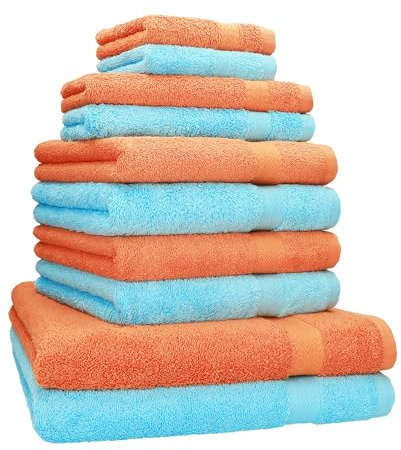 Betz 10-TLG. Handtuch-Set Classic 100% Baumwolle 2 Duschtücher 4 Handtücher 2 Gästetücher 2 Seiftücher Farbe orange und türkis