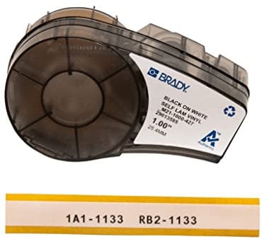 Brady, M21-1000-427, Vinyl selbstlaminierend, Schwarz auf WeißTransparent, 25,4mm x 4,26m, max. Kabeldurchmesser: 5,1mm, permanent, Endlos (110928)