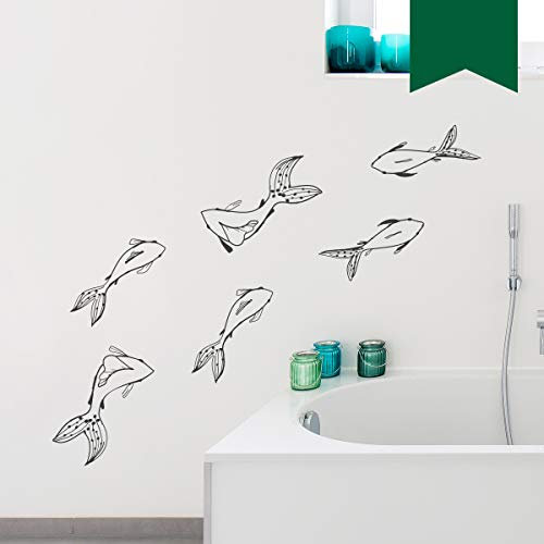 WANDKINGS Wandtattoo Koi Karpfen im Set, 6 Stück Größe SMALL in dunkelgrün - erhältlich in 33 Farben