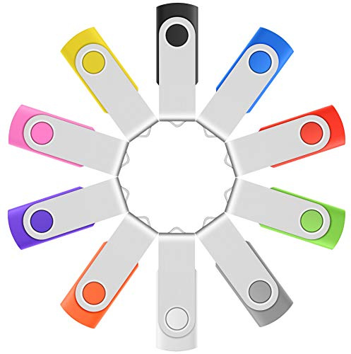 Enfain 10 x 16GB USB Flash Drive Memory Stick Thumb Drives Bulk (MultiColor, 10 Pack)