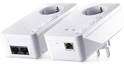 Devolo dLAN 550+ - Powerline PLC-Netzwerkadapter (500 MBit/s, LAN-Port, Repeater, WiFi-Signalverstärker, Bereich +) weiß Kit aus 2-Starter-Adaptern