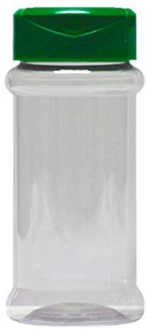 Lot de 20 pots à épices vides en PET avec protection anti-UV, 100 ml. Bouchon vert à double ouverture Dual Flap.