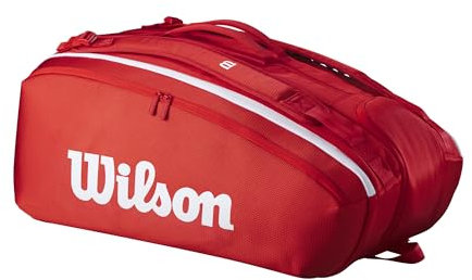 WILSON 2025 Super Tour Red Tennisschlägertasche – Rot/Weiß, für bis zu 15 Schläger