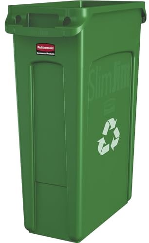Rubbermaid | Abfalleimer SLIM JIM® | Volumen 87 l | mit Lüftungskanälen | grün mit Recyclingsymbol