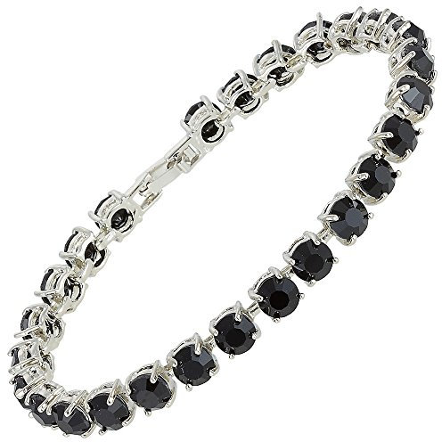 RIVA Tennis Armband [18cm/7inch] mit Rundschnitt Edelsteine Zirkonia CZ [Schwarz Onyx] in 18K Weißgold Vergoldet, Einfache Moderne Eleganz